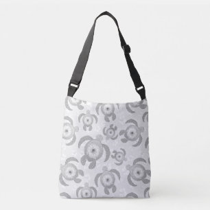 Black and White Honu Sea Turtles Hibiscus Flowers Crossbody Bag