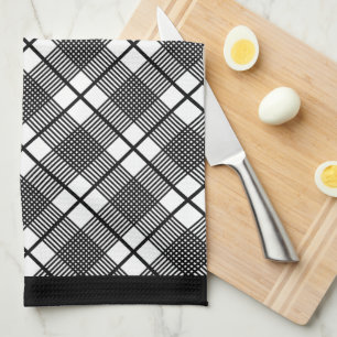 Black and White Horizontal Plaid Pattern Kitchen Towel