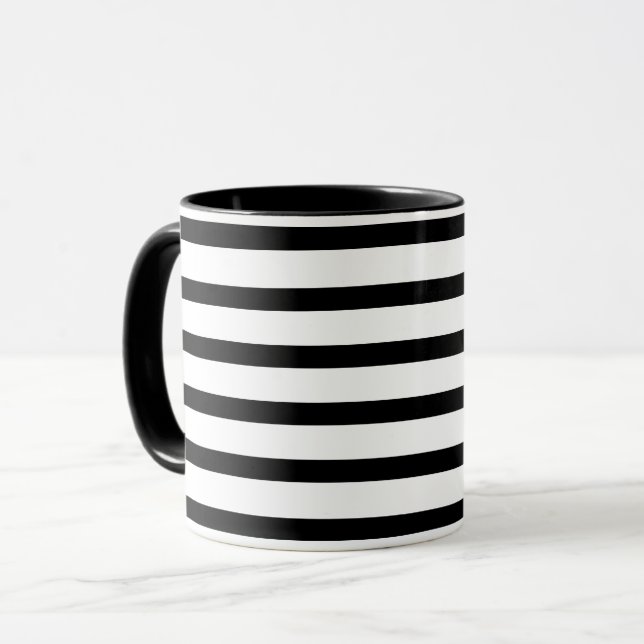 Black and White Horizontals Striped Mug (Front Left)
