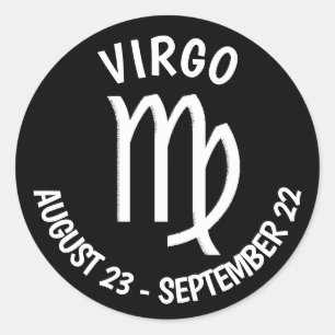 Black and White Horoscope Virgo Sign Classic Round Sticker