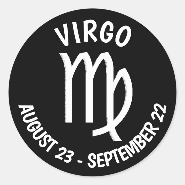 Black and White Horoscope Virgo Sign  Classic Round Sticker (Front)