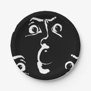 black and white horror face paper plate