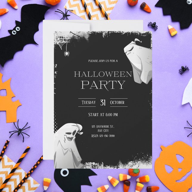 Black and White Horror Ghost Halloween Party Invitation (Creator Uploaded)