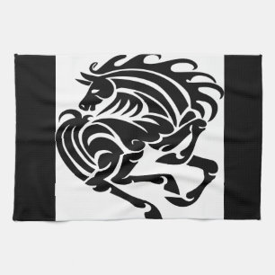 Black and white horse kitchen towel