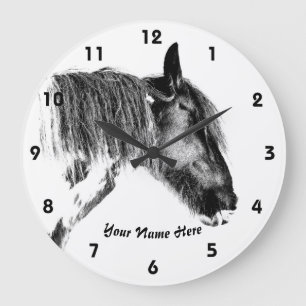 Black and white horse large clock