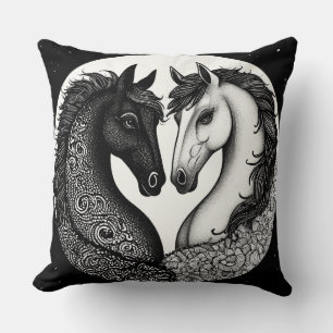 Black and white Horses Throw Pillow