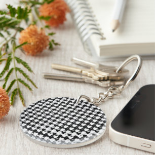 Black and White Houndstooth by Shirley Taylor Keychain
