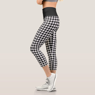 Black and White Houndstooth Capri Yoga Leggings