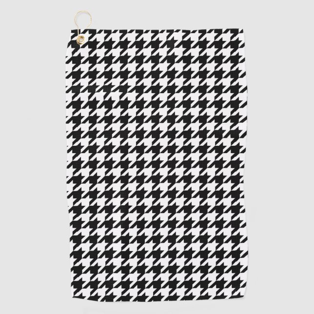 Black and White Houndstooth Check Golf Towel (Front)