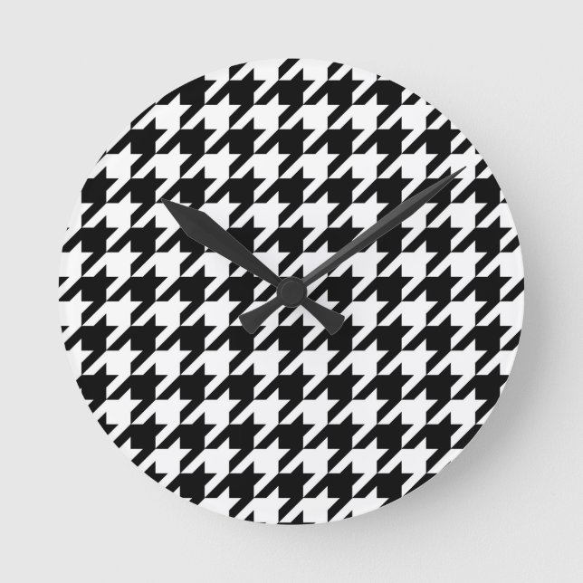 Black and White Houndstooth Check Round Clock (Front)