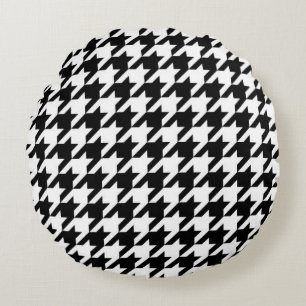 Black and White Houndstooth Check Round Pillow