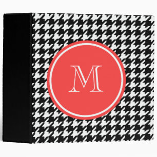 Black and White Houndstooth Coral Monogram Binder