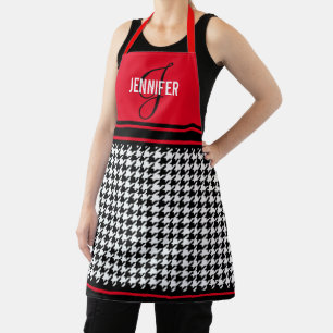 Black and White Houndstooth custom name monogram Apron