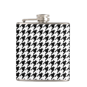 Black and White Houndstooth Hip Flask