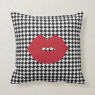 Black And White Houndstooth Kiss Throw Pillow