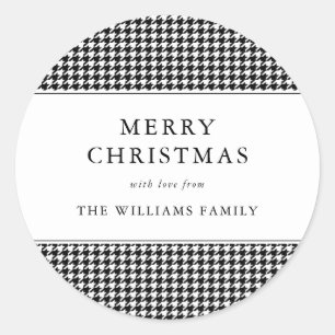 Black and White Houndstooth Merry Christmas Classic Round Sticker