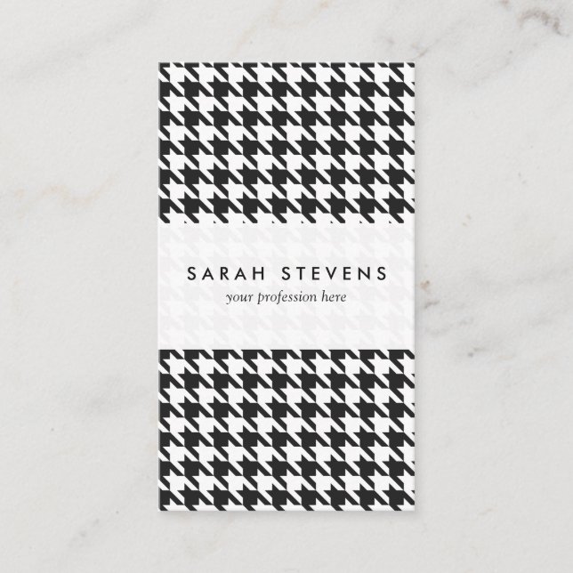 Black and White Houndstooth Pattern Business Card (Front)