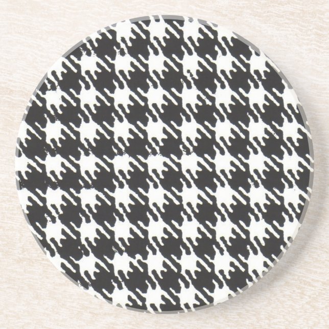 Black and white houndstooth pattern customizable coaster (Front)