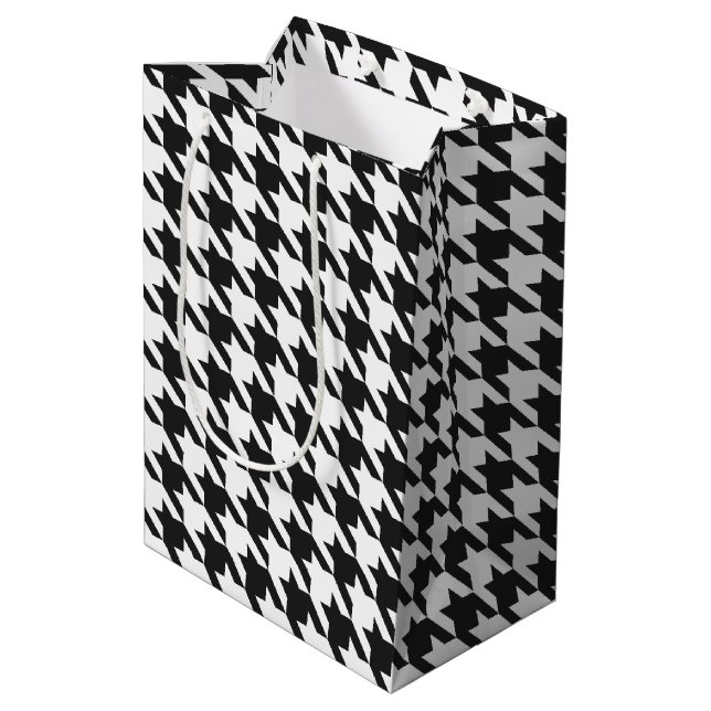 Black and White Houndstooth Pattern Medium Gift Bag (Back Angled)