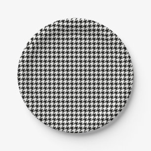 Black and White Houndstooth Pattern Paper Plate