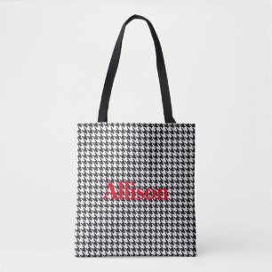 Black and White Houndstooth Pattern Personalized Tote Bag