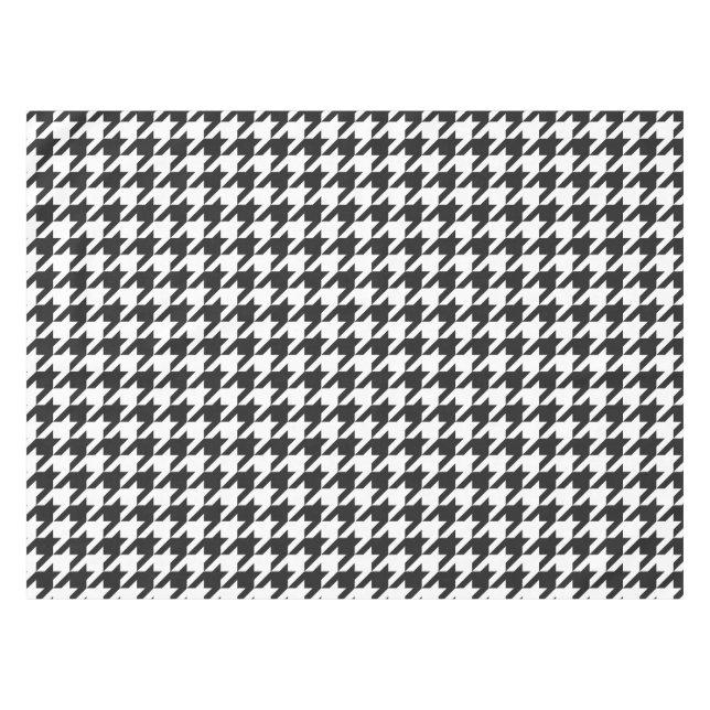 Black and White Houndstooth Pattern Tablecloth (Front (Horizontal))
