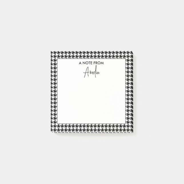 Black and White Houndstooth Personalized Name Post-it Notes (Front)