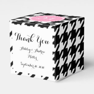 Black and White Houndstooth Pink Monogram Favor Box