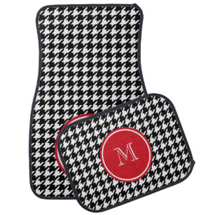Black and White Houndstooth Red Monogram Car Mat