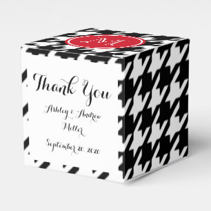 Black and White Houndstooth Red Monogram Favor Box
