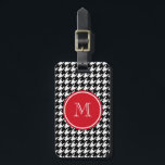 Black and White Houndstooth Red Monogram Luggage Tag<br><div class="desc">Classic, elegant, black and white houndstooth pattern is a paired with a red circle tag with your initial on it in white text in an elegant font. GraphicsByMimi© Personalize this bold, stylish, girly dog tooth check pattern design with your monogram, text, initial or name. Use the template field or use...</div>