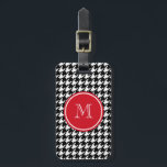 Black and White Houndstooth Red Monogram Luggage Tag<br><div class="desc">Classic, elegant, black and white houndstooth pattern is a paired with a red circle tag with your initial on it in white text in an elegant font. GraphicsByMimi© Personalize this bold, stylish, girly dog tooth check pattern design with your monogram, text, initial or name. Use the template field or use...</div>