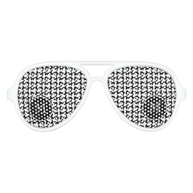 Black and White Houndstooth Your Monogram Aviator Sunglasses (Front)