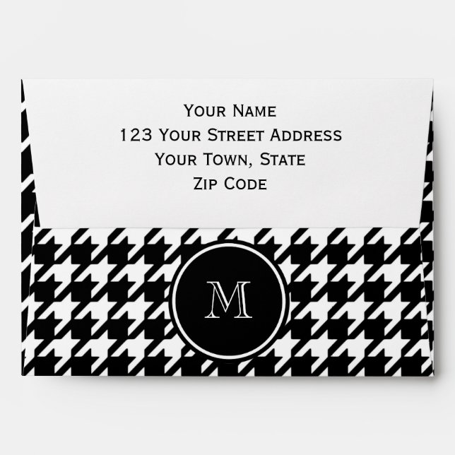 Black and White Houndstooth Your Monogram Envelopes (Back (Top Flap))