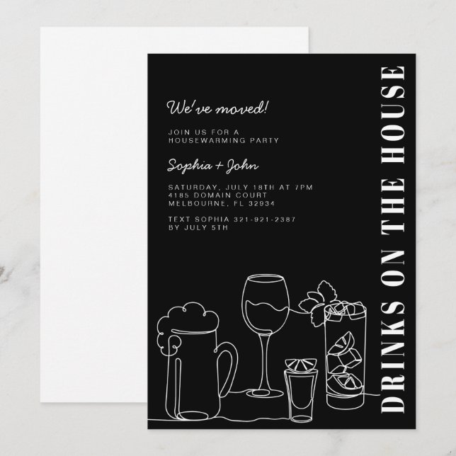 Black and White Housewarming Party Invitation (Front/Back)