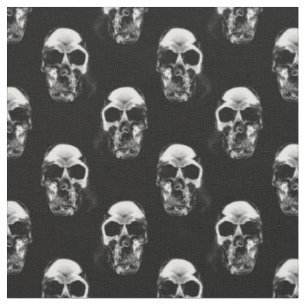 Black and White Human Skull Fabric Pattern