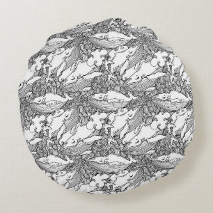 Black And White Humpback Whale Round Pillow