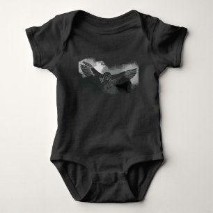 Black and White Hunting Owl Charcoal Digital Paint Baby Bodysuit