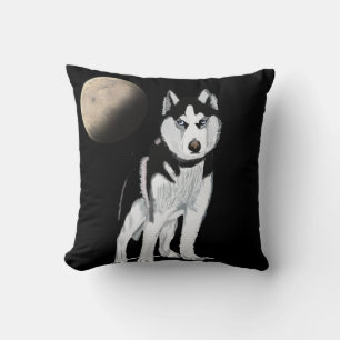 Black and White Husky Dog Throw Pillow
