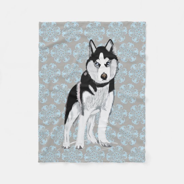 Black and white Husky Fleece Blanket (Front)