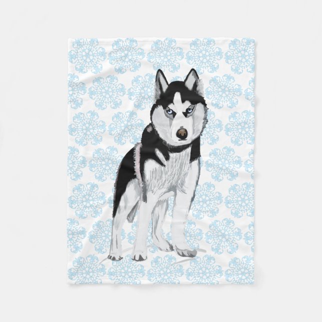 Black and white Husky Fleece Blanket (Front)