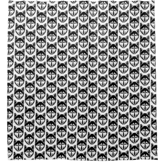 Black and White Husky Portrait Lino Cut Pattern (Front)