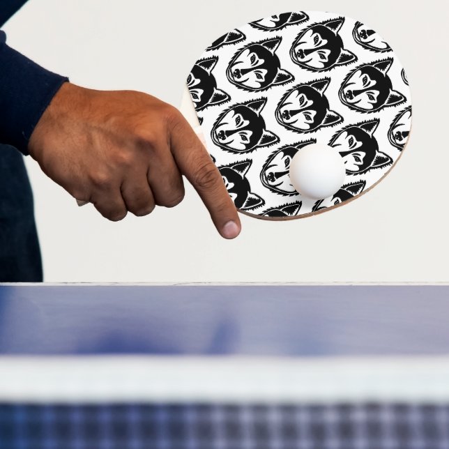 Black and White Husky Portrait Lino Cut Pattern Ping Pong Paddle (Insitu)