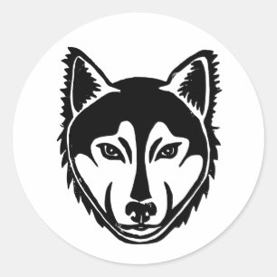 Black and White Husky Portrait Lino Cut Print Classic Round Sticker
