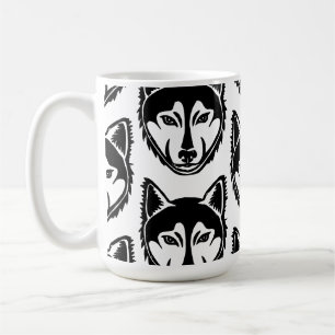 Black and White Husky Portrait Lino Cut Print Coffee Mug
