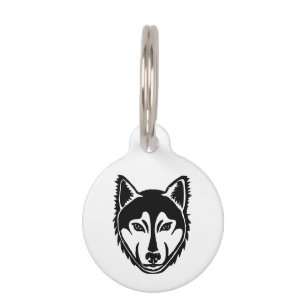 Black and White Husky Portrait Lino Cut Print Pet Tag