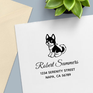 Black and White Husky Puppy Dog Address Self-inking Stamp