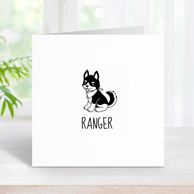 Black and White Husky Puppy Dog Custom Name Rubber Stamp (Creator Uploaded)