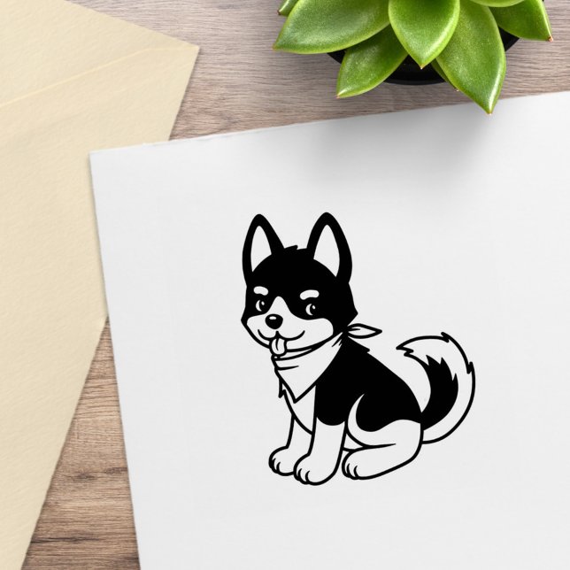 Black and White Husky Puppy Dog Rubber Stamp (Creator Uploaded)
