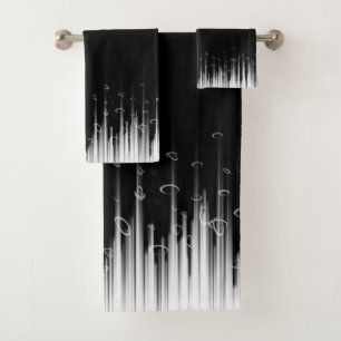 Black And White Hypnotic Circled Line Streaks Art Bath Towel Set